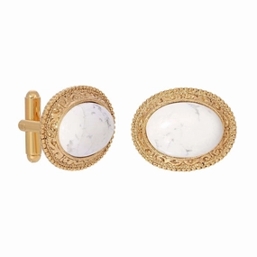 1928 Jewelry Oval Gemstone Etched Cufflinks