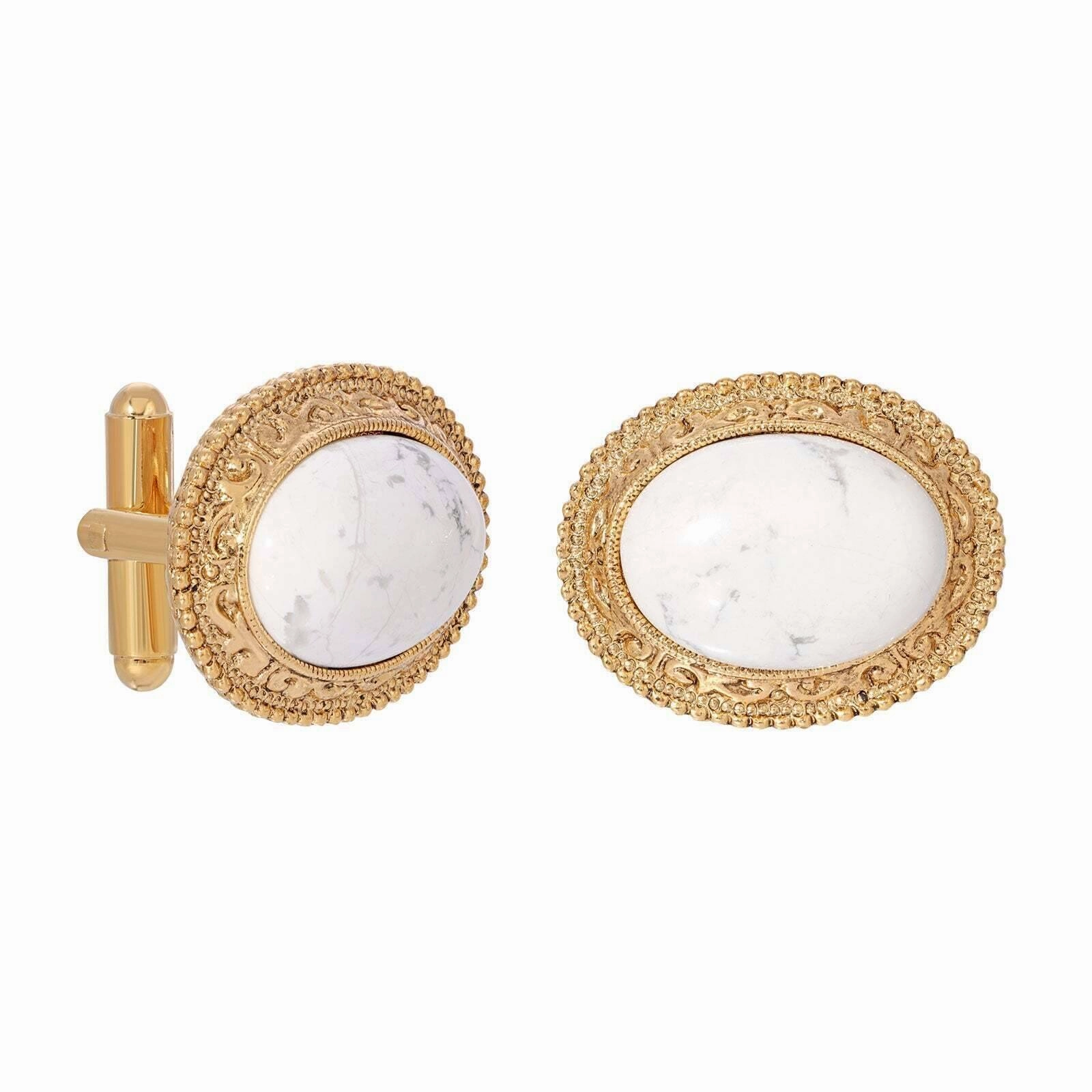 1928 Jewelry Oval Gemstone Etched Cufflinks