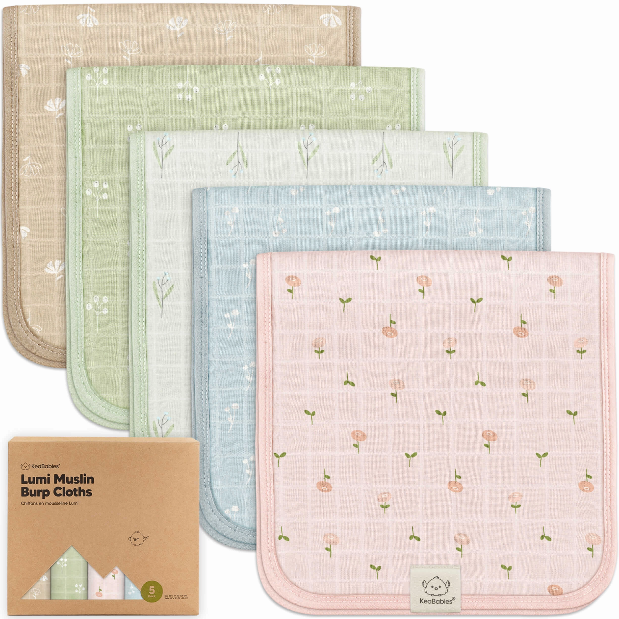 5-Pack Lumi Muslin Burp Cloths