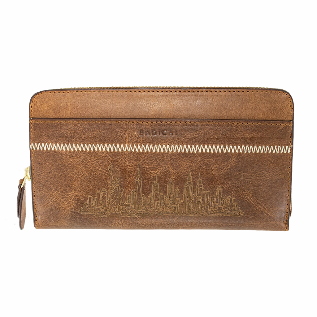 Accordion Zip Wallet NYC Cognac