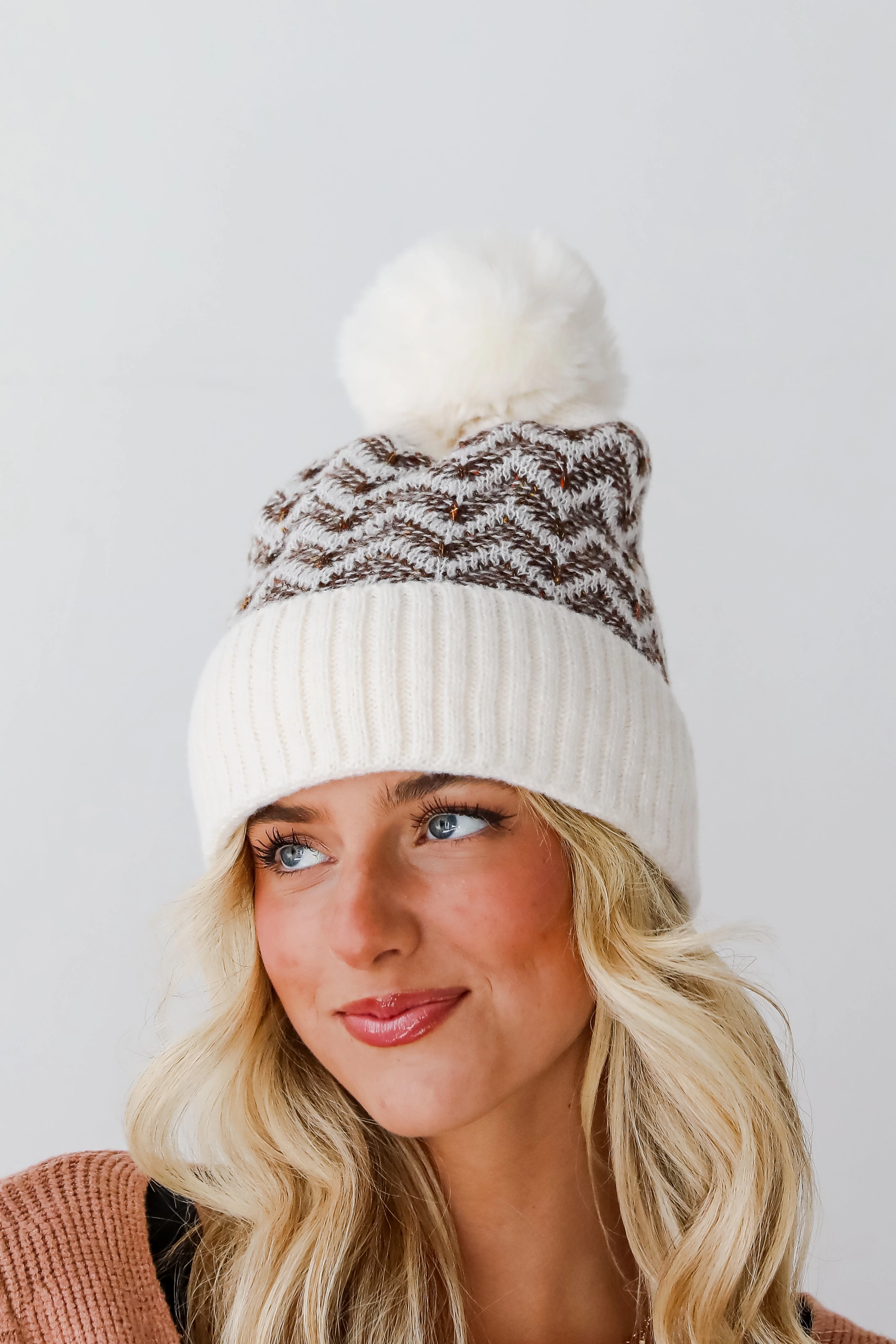 Alpine Poise Ivory Pom Pom Beanie - DOORBUSTER