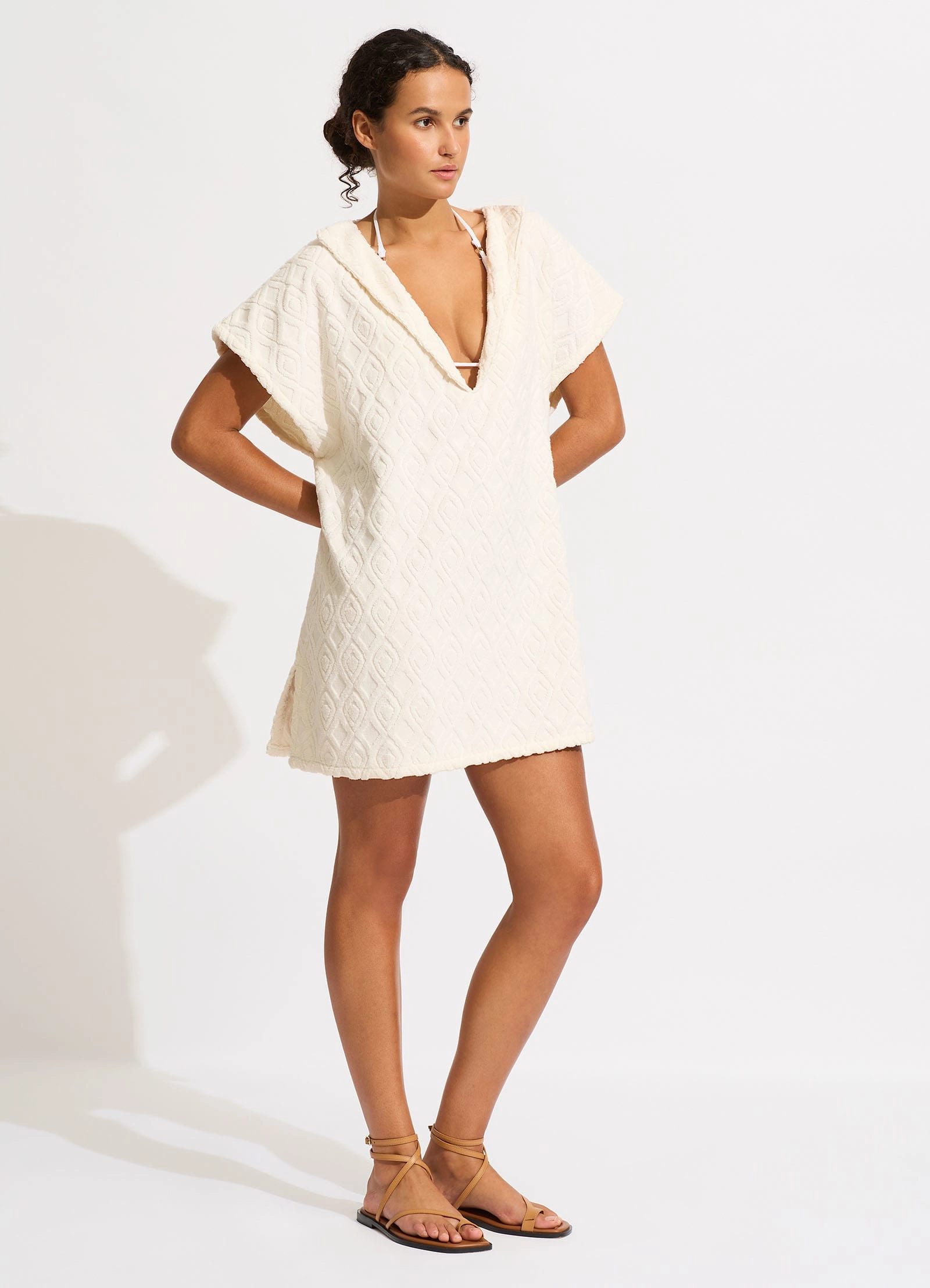Birds of Paradise Towel Poncho - Latte