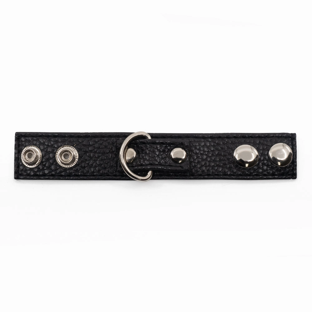Faux Leather Snap Button Cock Ring With D-Ring