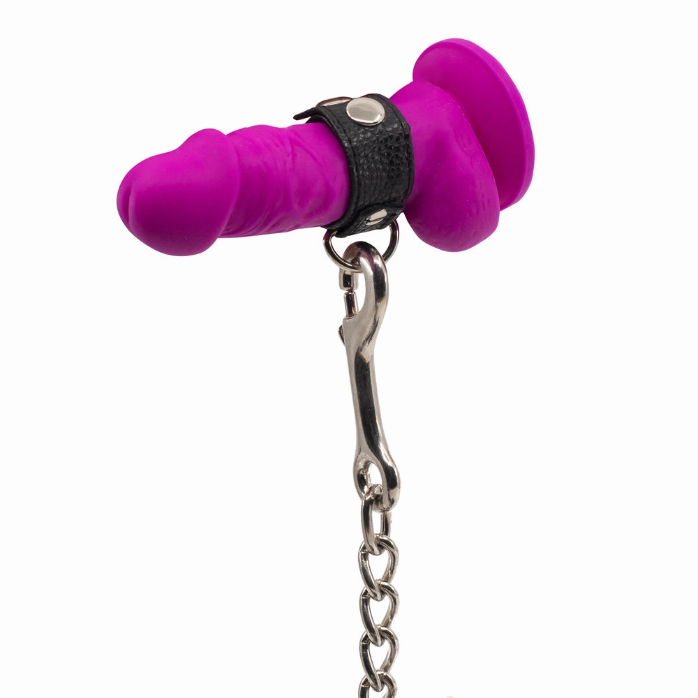 Faux Leather Snap Button Cock Ring With D-Ring