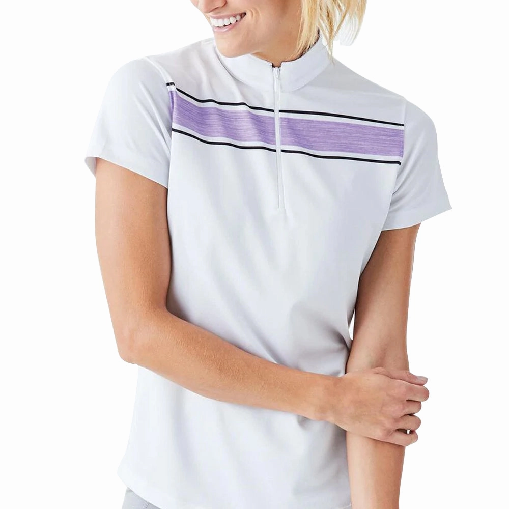 FootJoy Baby Pique Engineered Stripe Zip Golf Pullover White/Orchid/Charcoal - SS19 Women