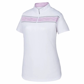 FootJoy Baby Pique Engineered Stripe Zip Golf Pullover White/Orchid/Charcoal - SS19 Women