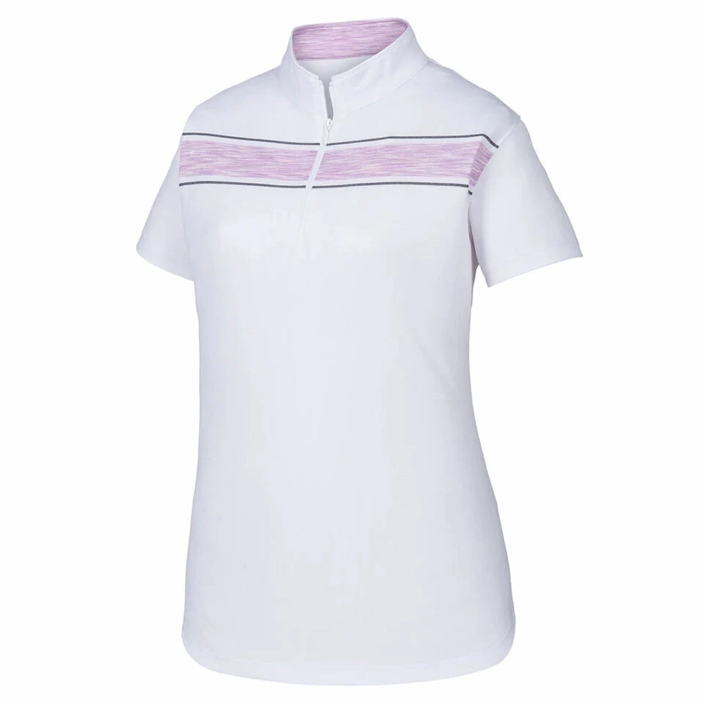 FootJoy Baby Pique Engineered Stripe Zip Golf Pullover White/Orchid/Charcoal - SS19 Women