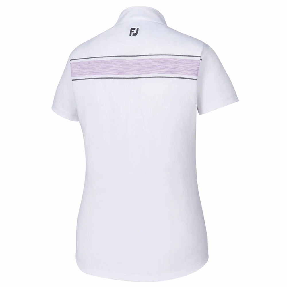 FootJoy Baby Pique Engineered Stripe Zip Golf Pullover White/Orchid/Charcoal - SS19 Women