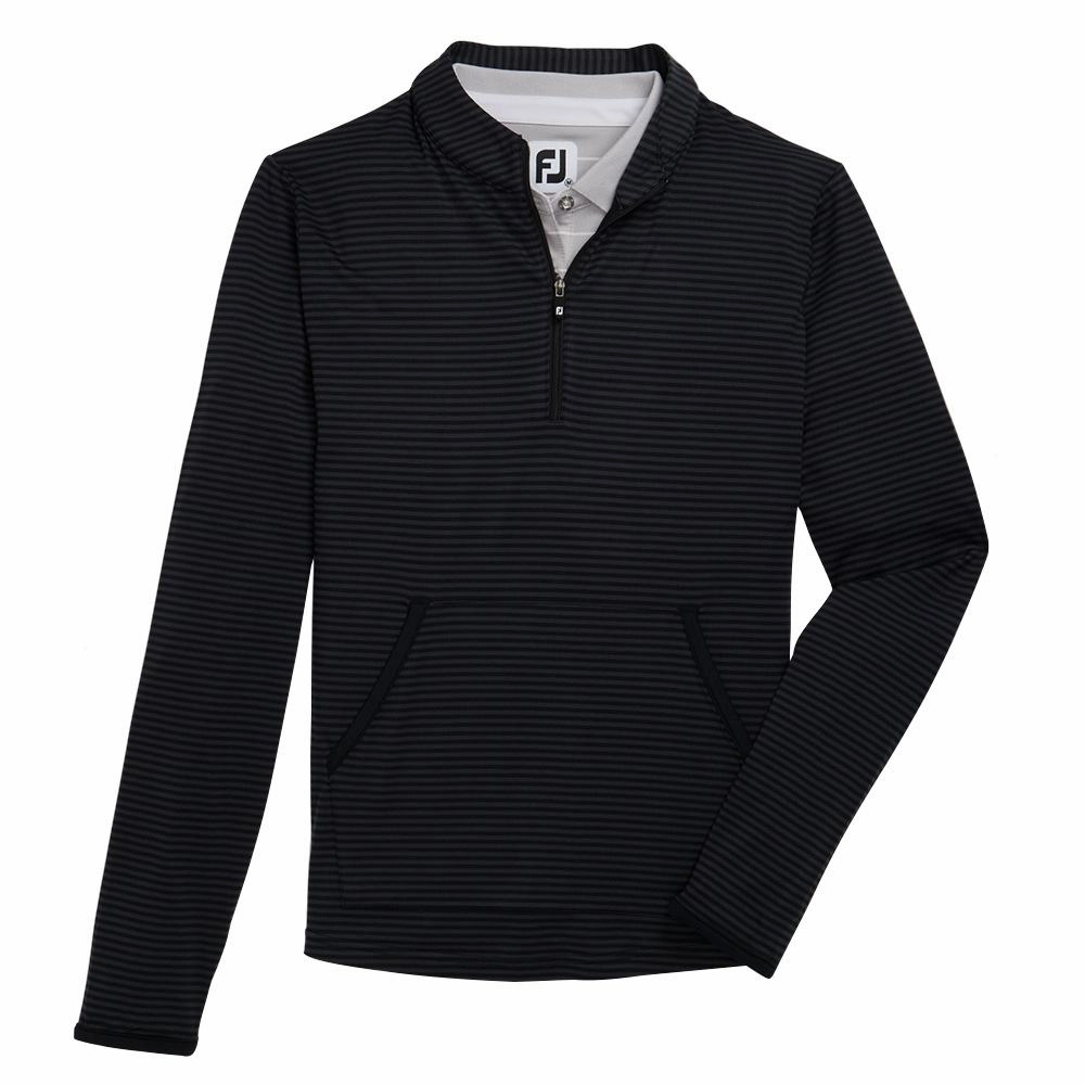 FootJoy Half-Zip Tonal Stripe Midlayer Golf Pullover Black - FW22 Women