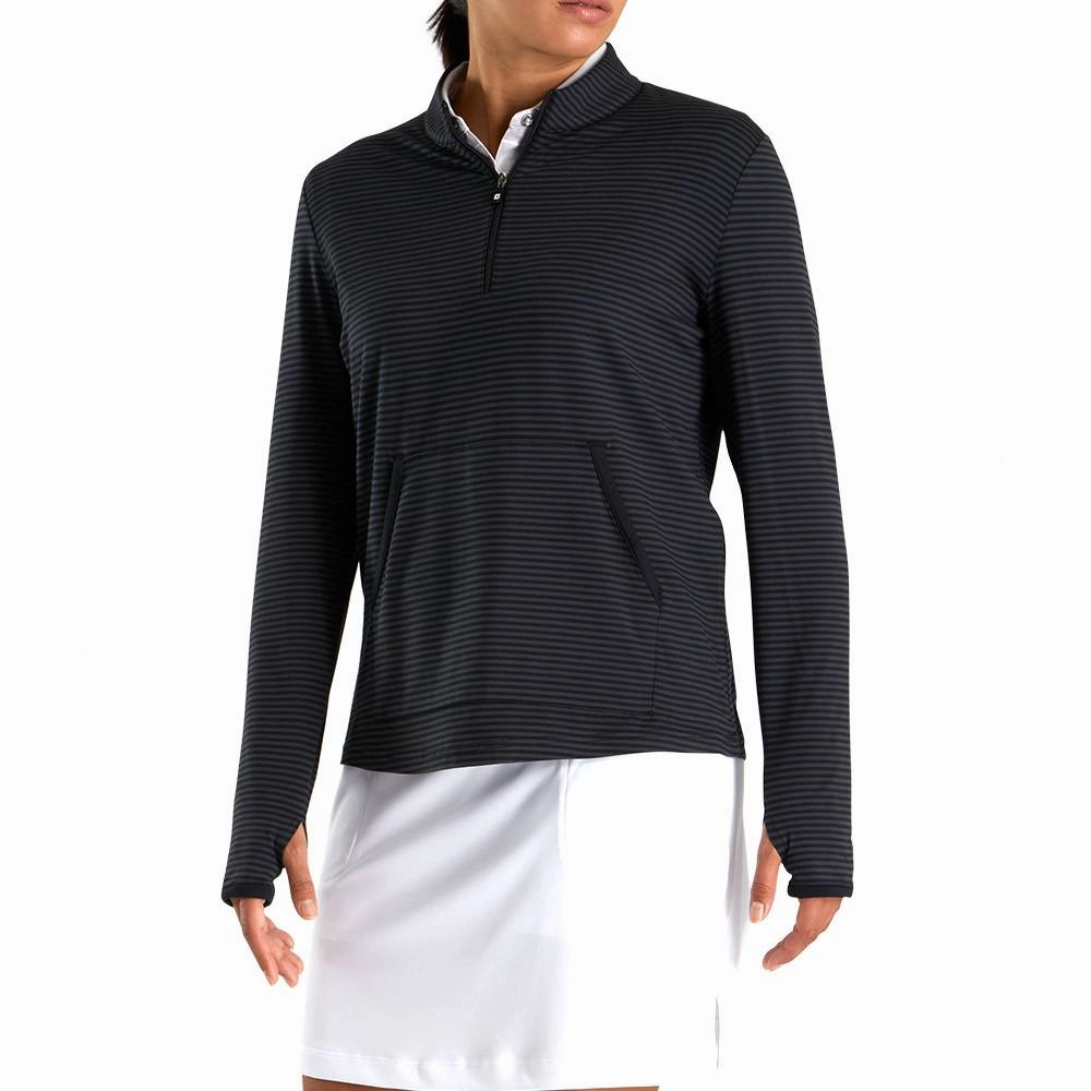 FootJoy Half-Zip Tonal Stripe Midlayer Golf Pullover Black - FW22 Women