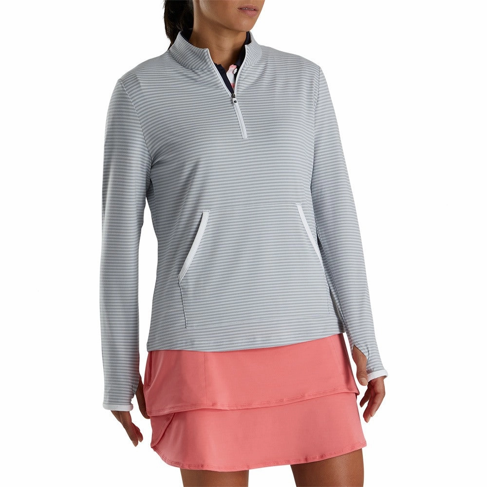 FootJoy Half-Zip Tonal Stripe Midlayer Golf Pullover Gray - FW22 Women