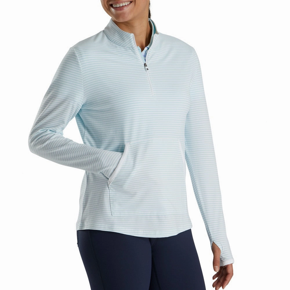 FootJoy Half-Zip Tonal Stripe Midlayer Golf Pullover Sky - FW22 Women