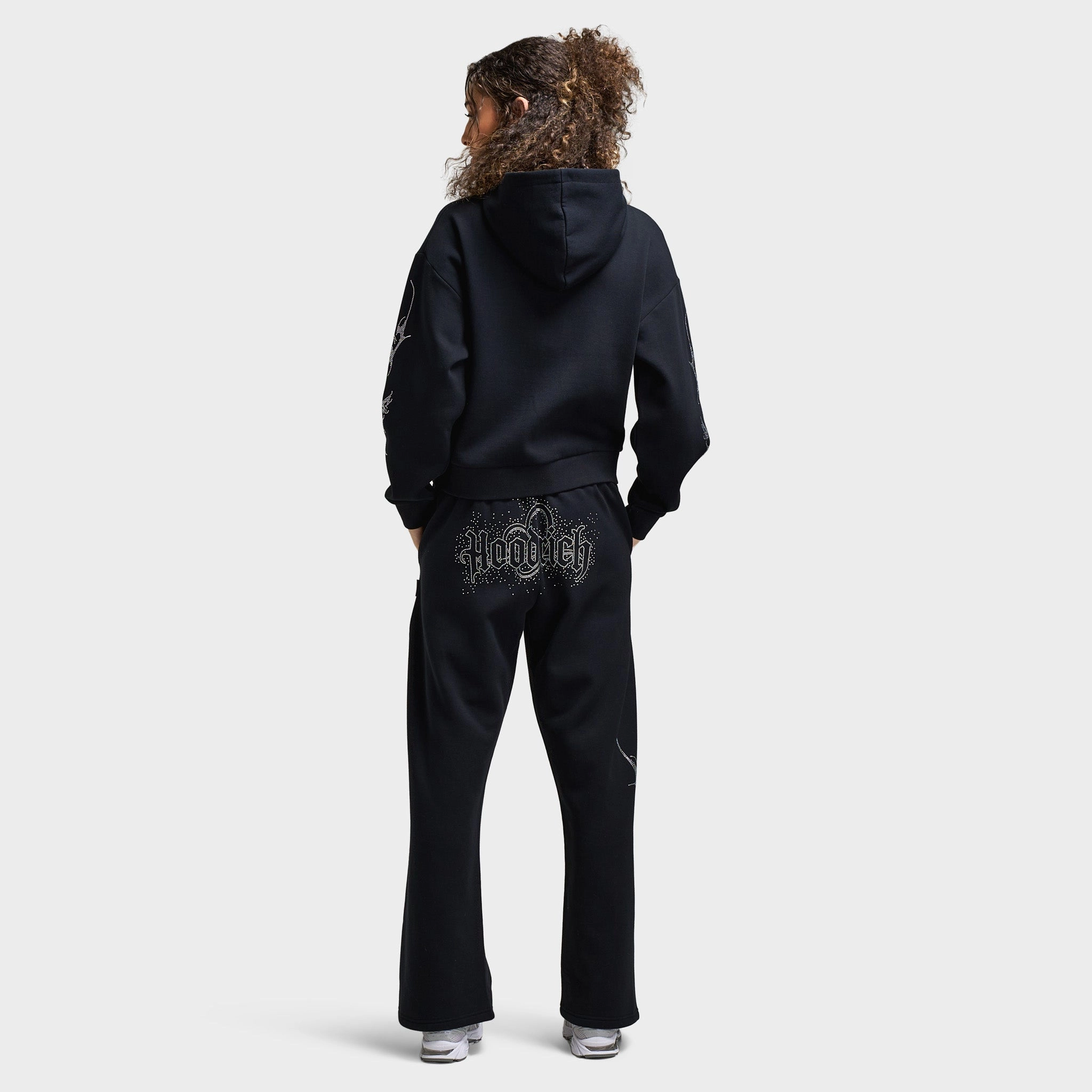Hoodrich Women's Diffuse Full Zip Hoodie Black / Silver Rhinestones