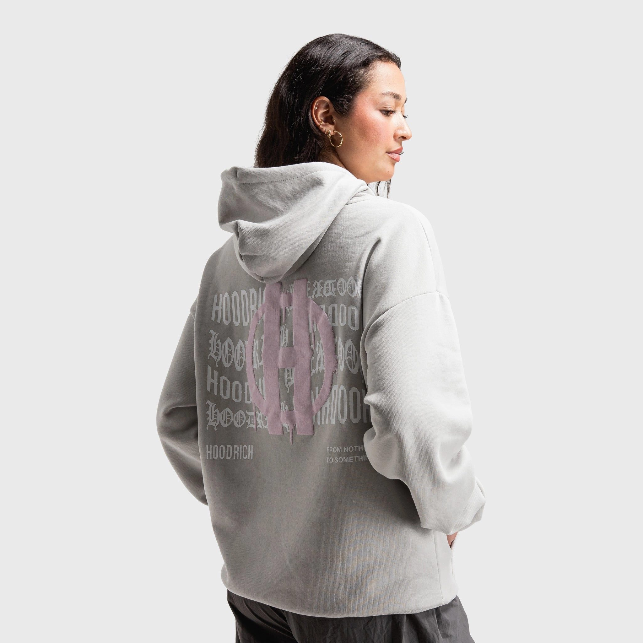 Hoodrich Women's OG Wavy Oversized Hoodie Quiet Grey / White - Festival Bloom