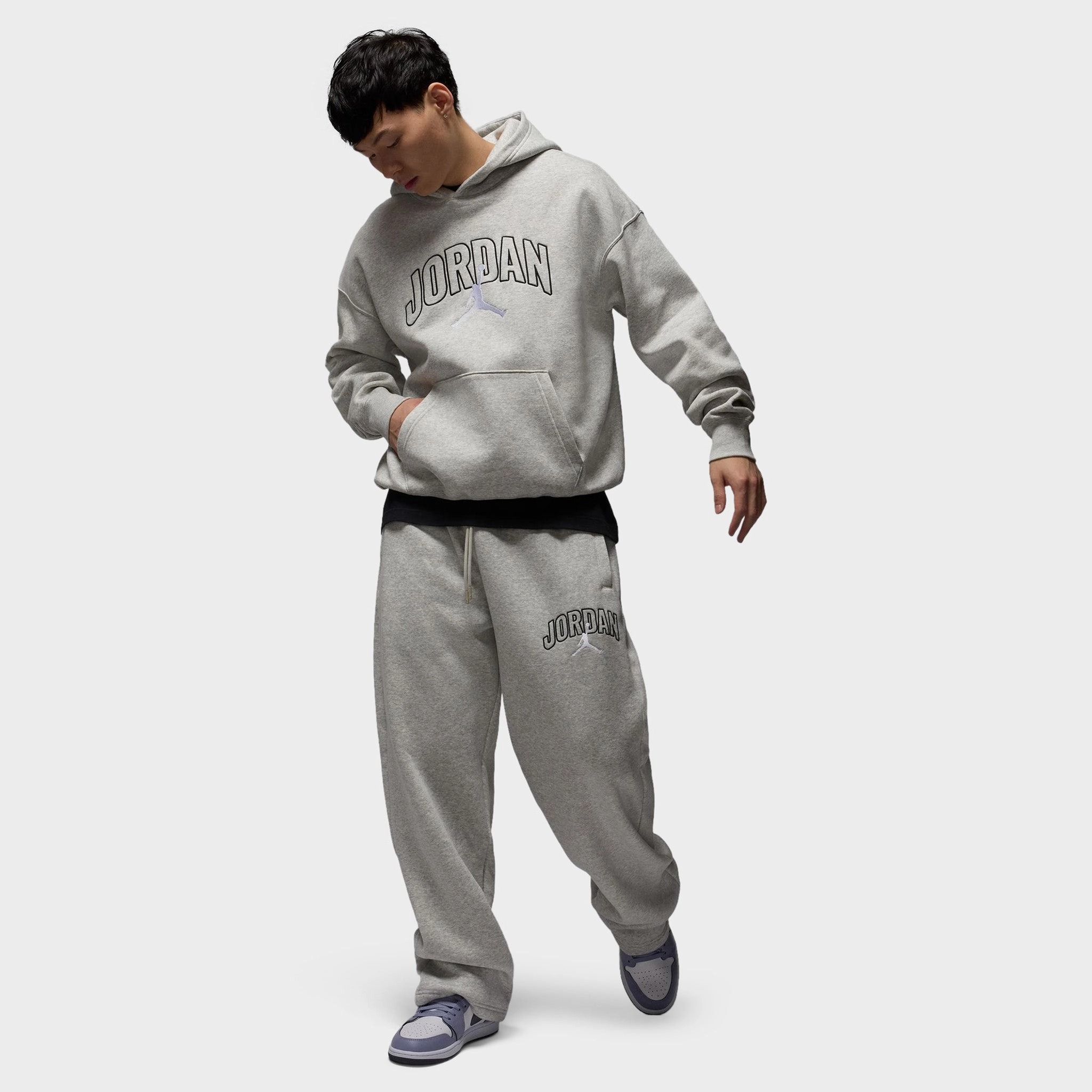 Jordan Brooklyn Oversized Pullover Hoodie Heather Grey / White