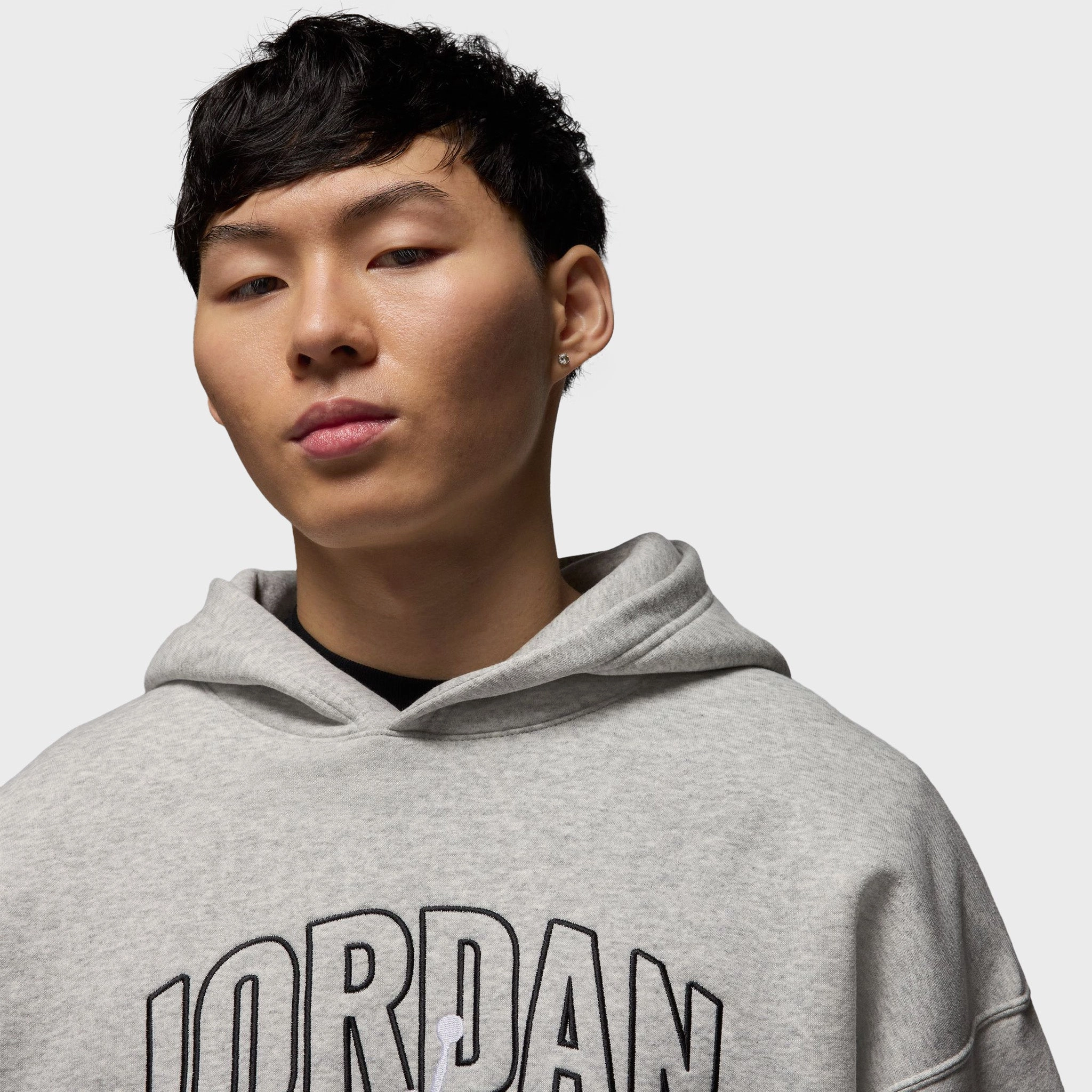 Jordan Brooklyn Oversized Pullover Hoodie Heather Grey / White