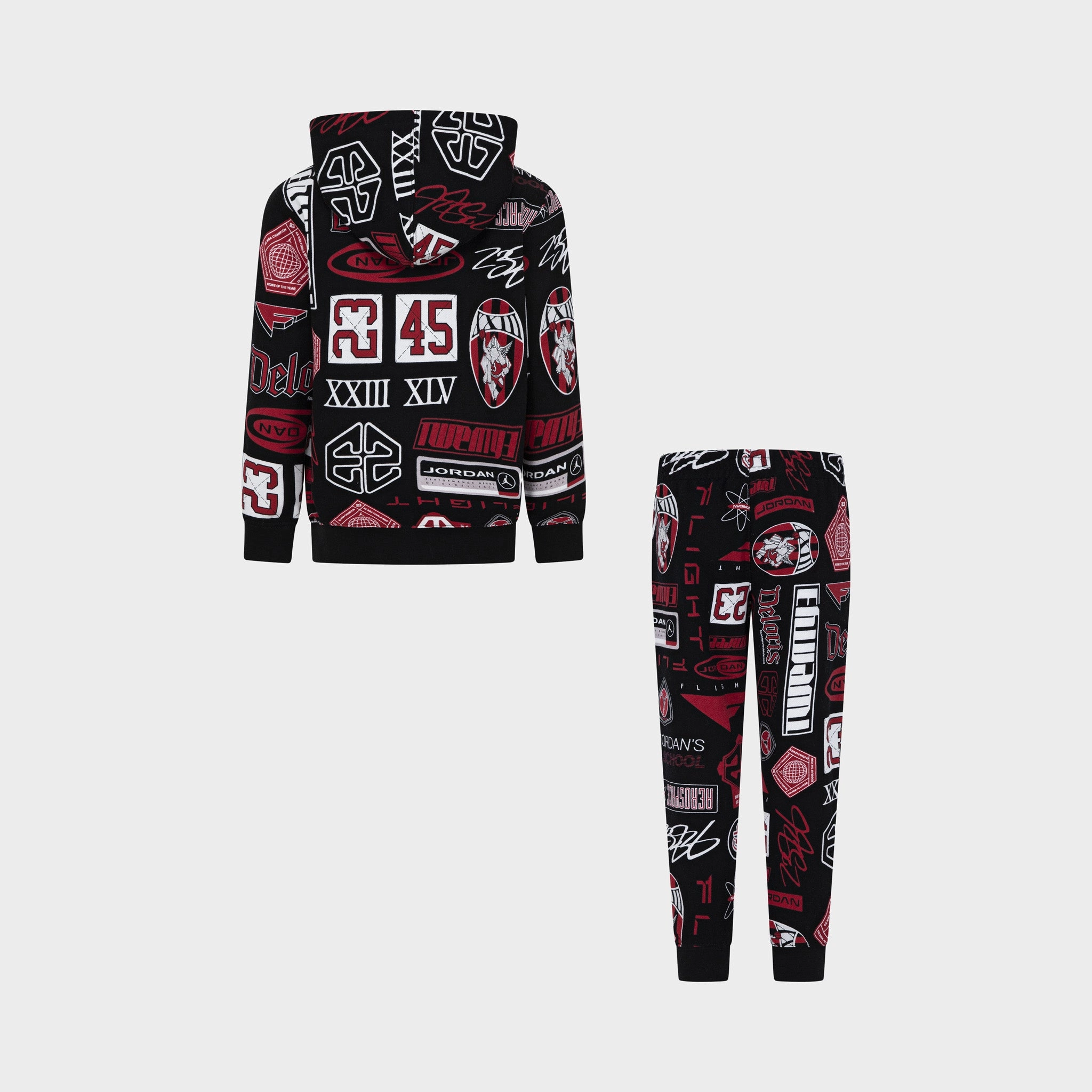 Jordan Child Boys' All-Over-Print Brooklyn Fleece Pullover Hoodie Set / Black