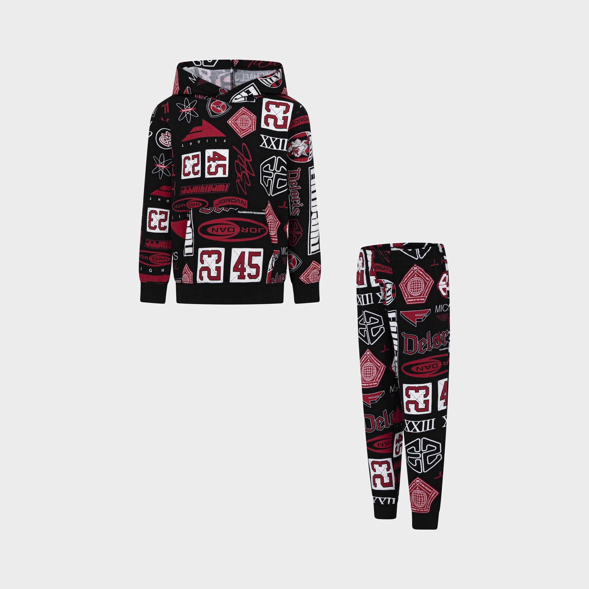 Jordan Child Boys' All-Over-Print Brooklyn Fleece Pullover Hoodie Set / Black