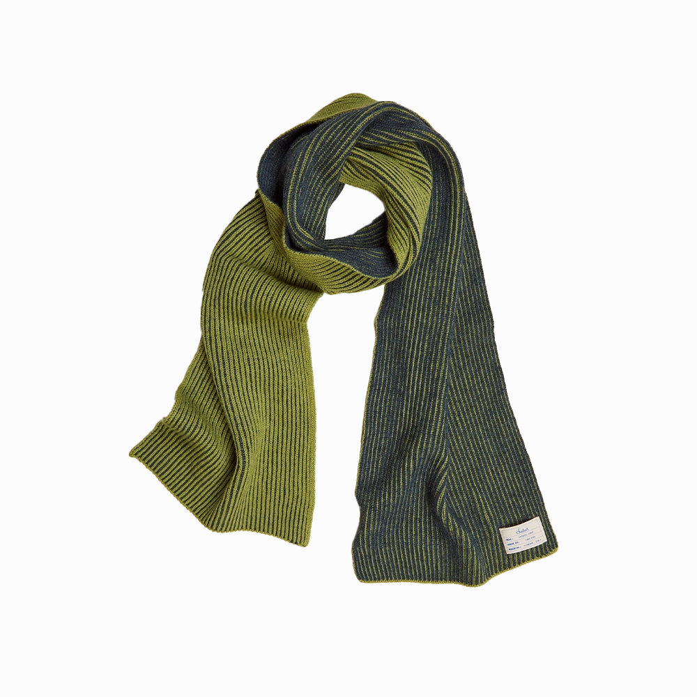 Knitted Merino Scarf - Green/Navy