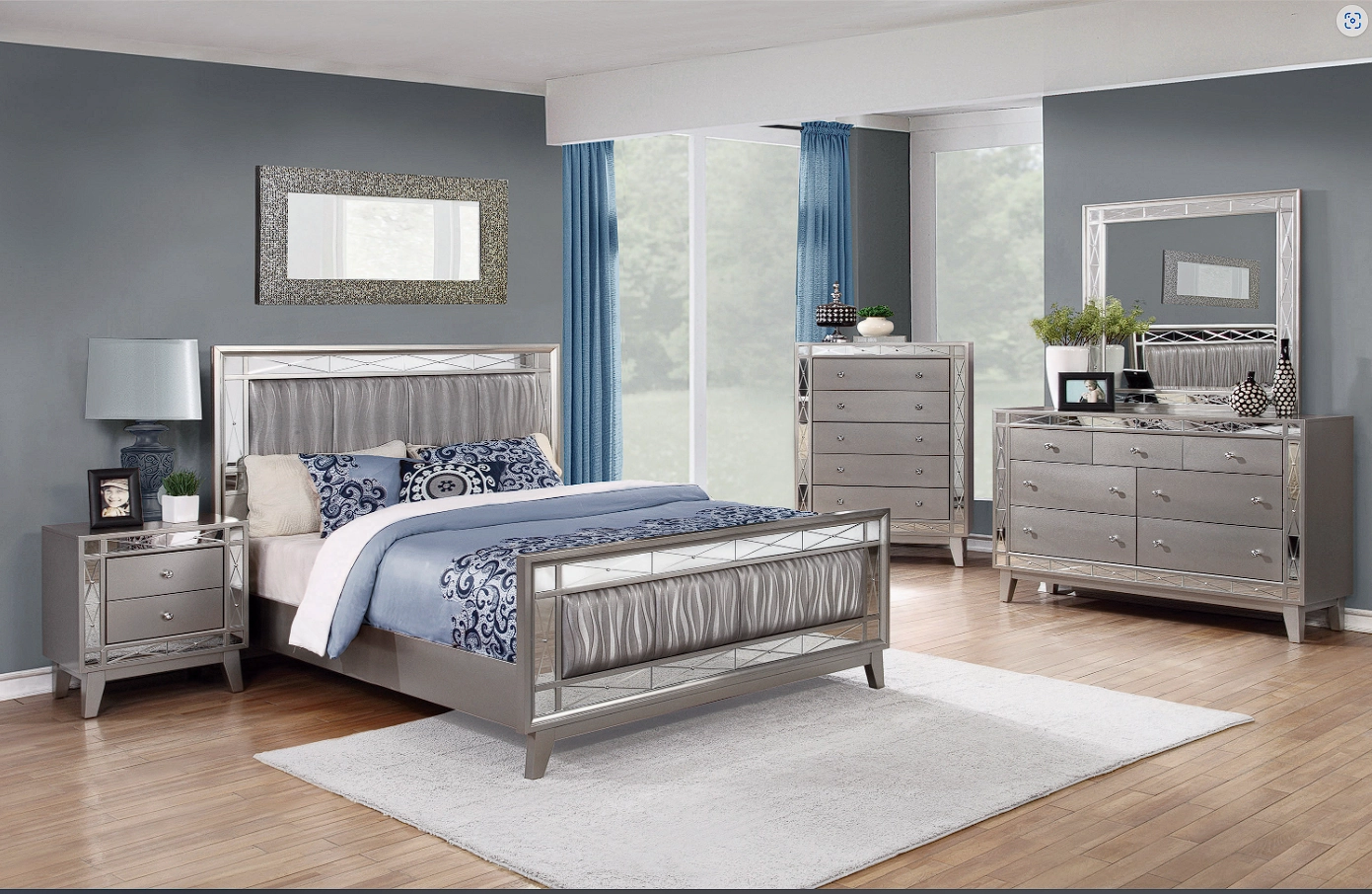 Leighton Full Panel Bed With Mirrored Accents Mercury Metallic
