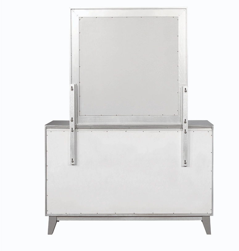 Leighton Full Panel Bed With Mirrored Accents Mercury Metallic
