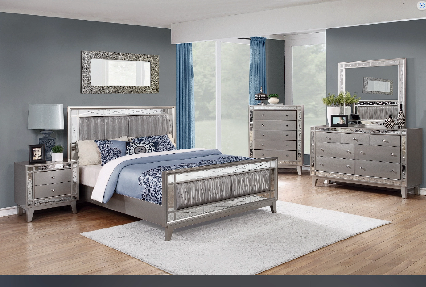 Leighton Full Panel Bed With Mirrored Accents Mercury Metallic