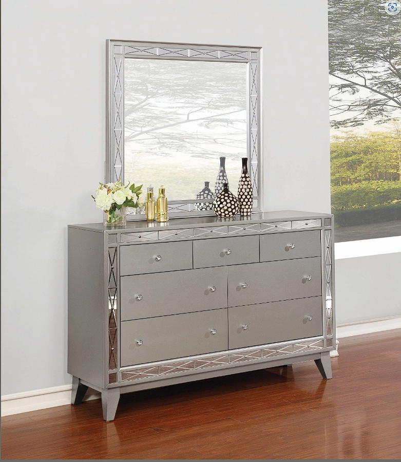 Leighton Full Panel Bed With Mirrored Accents Mercury Metallic