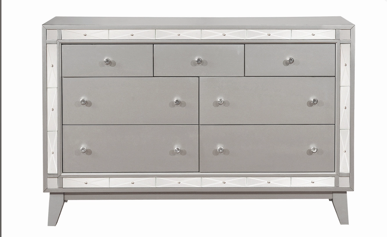 Leighton Full Panel Bed With Mirrored Accents Mercury Metallic
