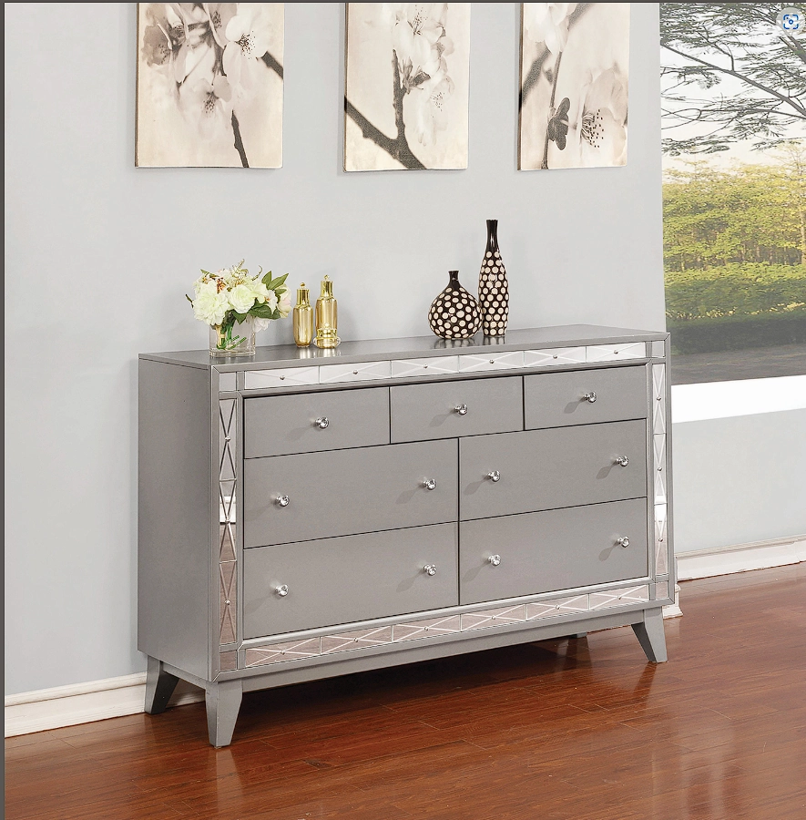 Leighton Full Panel Bed With Mirrored Accents Mercury Metallic