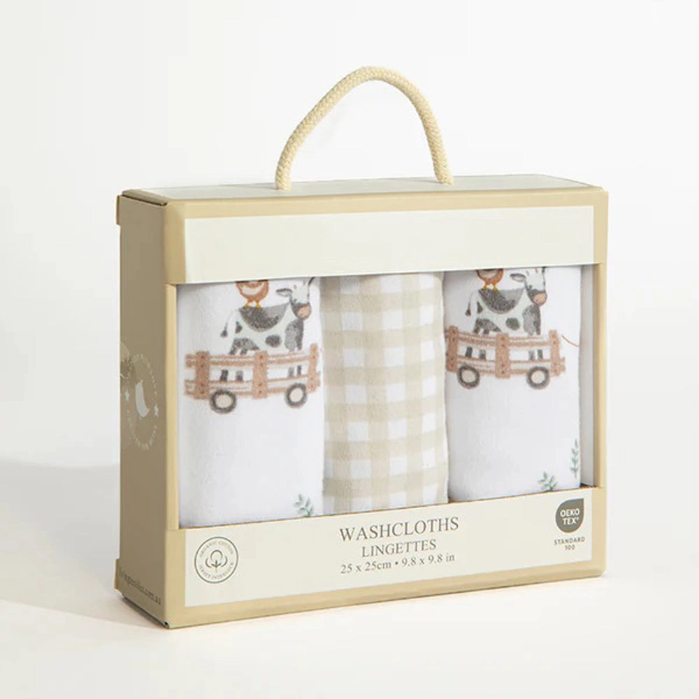 Living Textiles 3pk Wash Cloths Tractor Ride