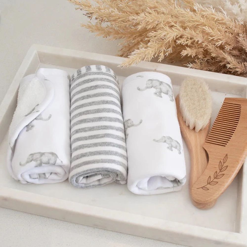 Living Textiles 3pk Wash Cloths Watercolour Elephant