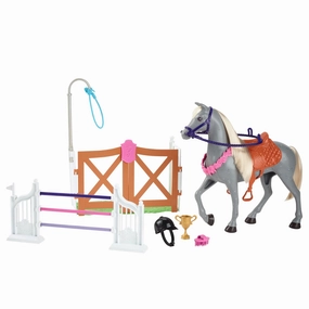 Mattel HYR17 Barbie World Horse Stable Playset with Toy Horse, Jump, & Accessories, 7-Piece Set