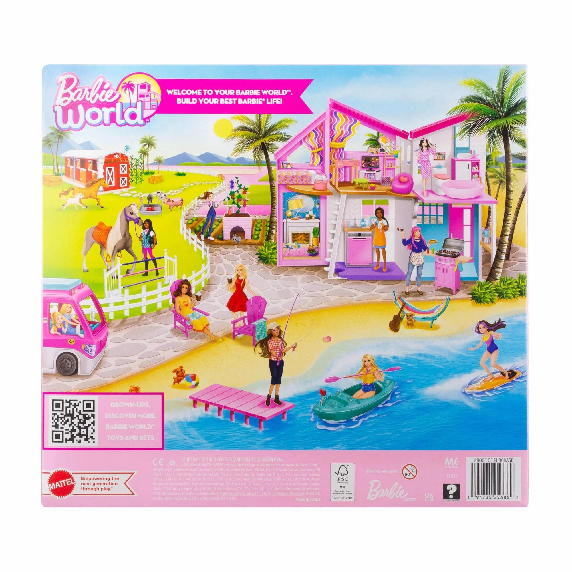 Mattel HYR17 Barbie World Horse Stable Playset with Toy Horse, Jump, & Accessories, 7-Piece Set