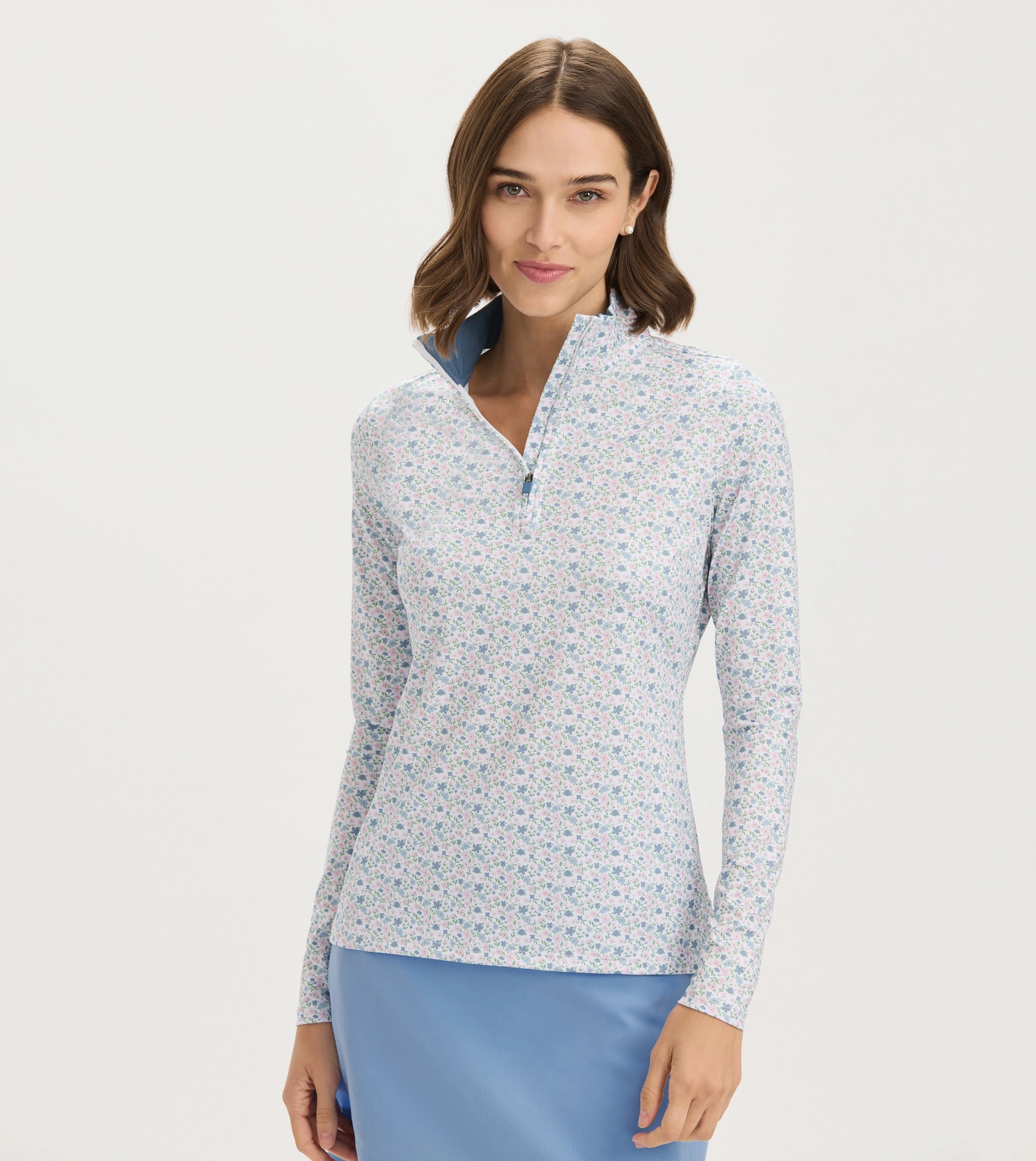 Mini Floral Print Quarter Zip