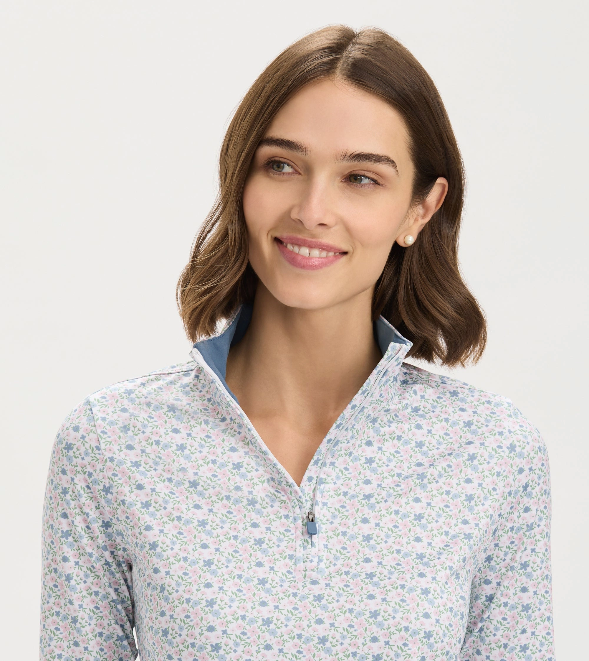 Mini Floral Print Quarter Zip