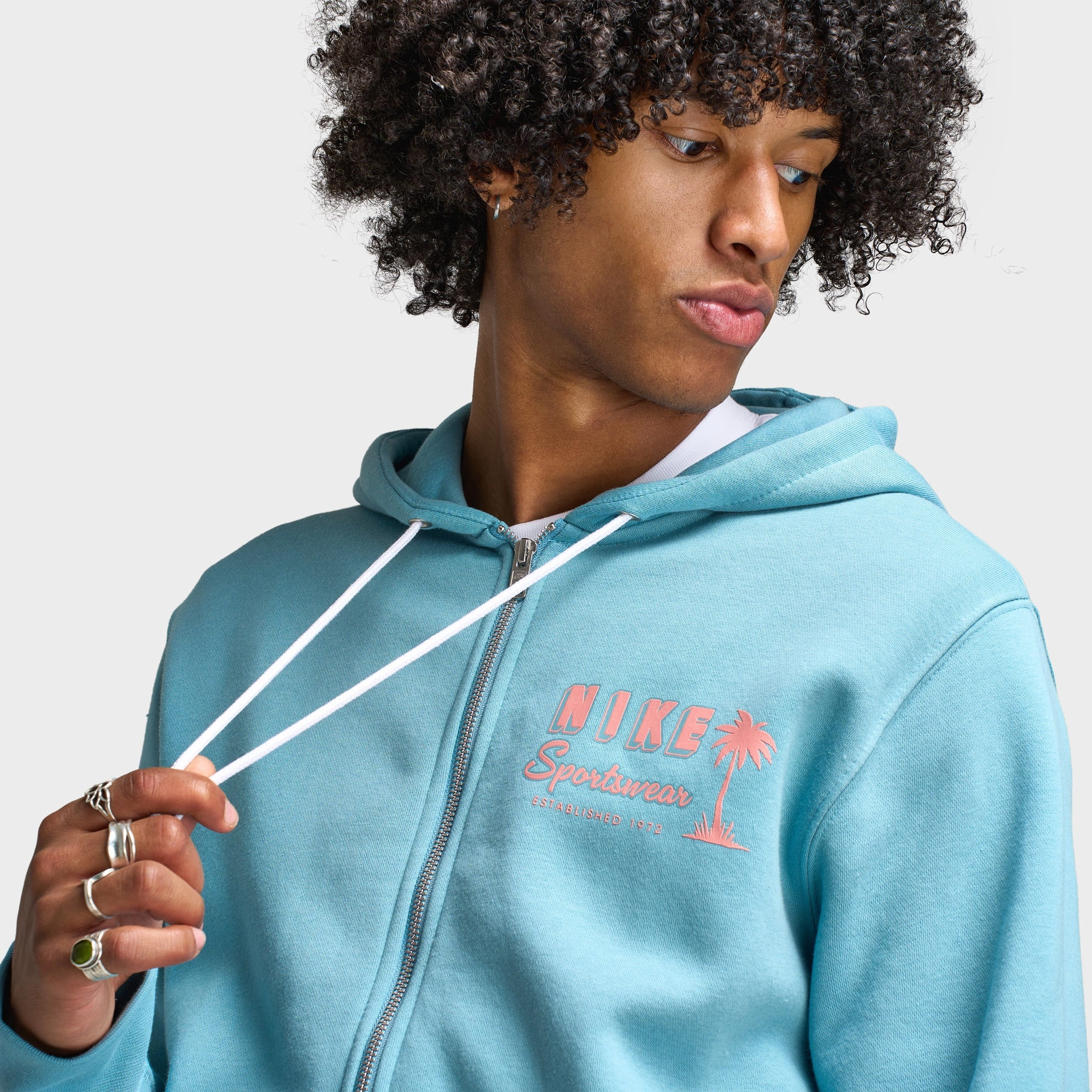 Nike Club Full Zip Hoodie Sweet Denim Turq / Red Stardust - Red Stardust