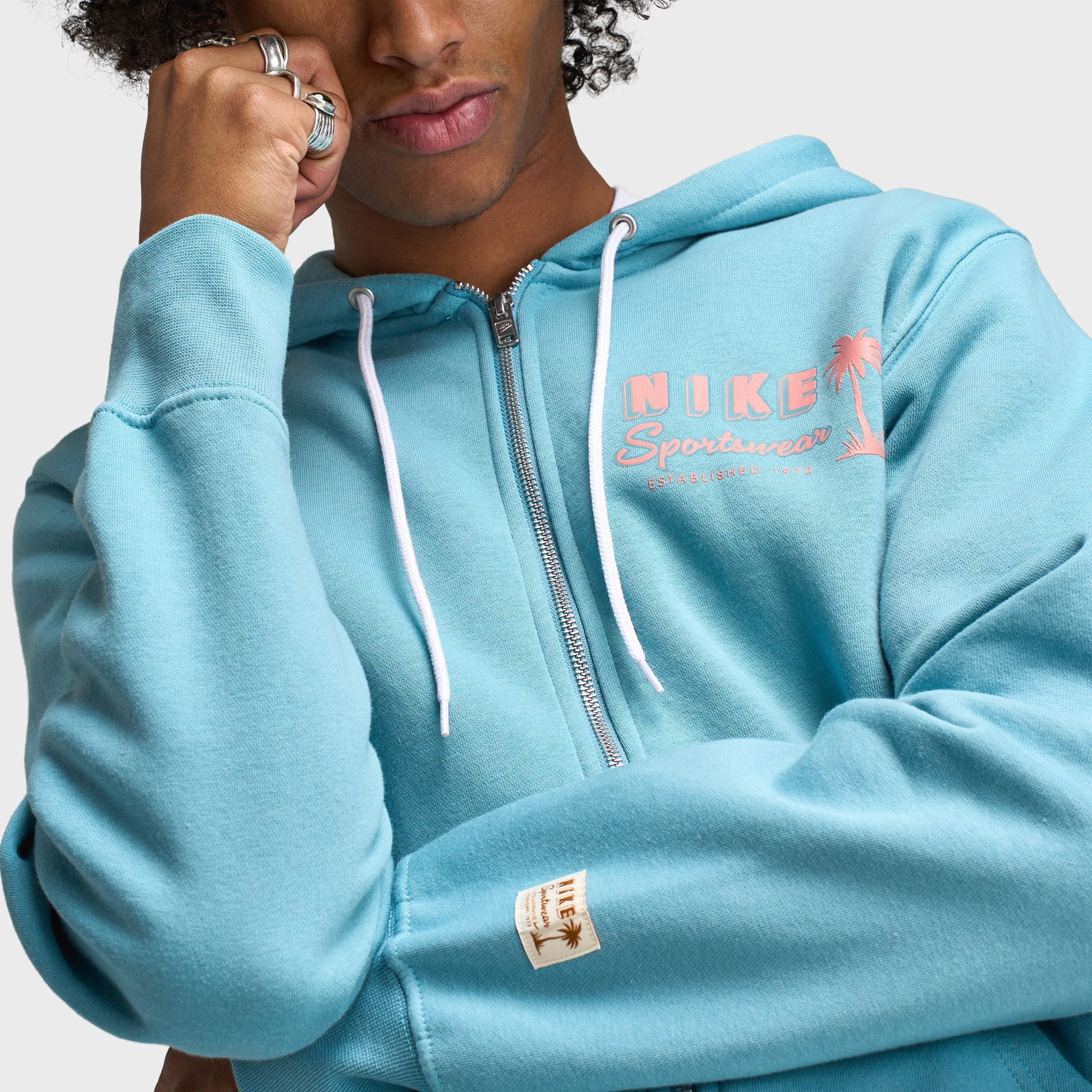 Nike Club Full Zip Hoodie Sweet Denim Turq / Red Stardust - Red Stardust