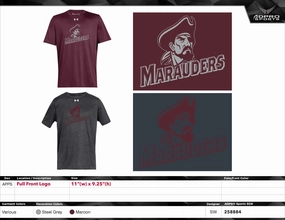 Nike or Under Armour Short Sleeve Dri Fit Shirt  -GREY or MAROON with Marauder Head/Marauders