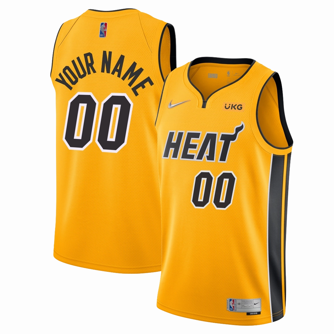 Personalized Nike Miami HEAT Trophy Gold Swingman Jersey