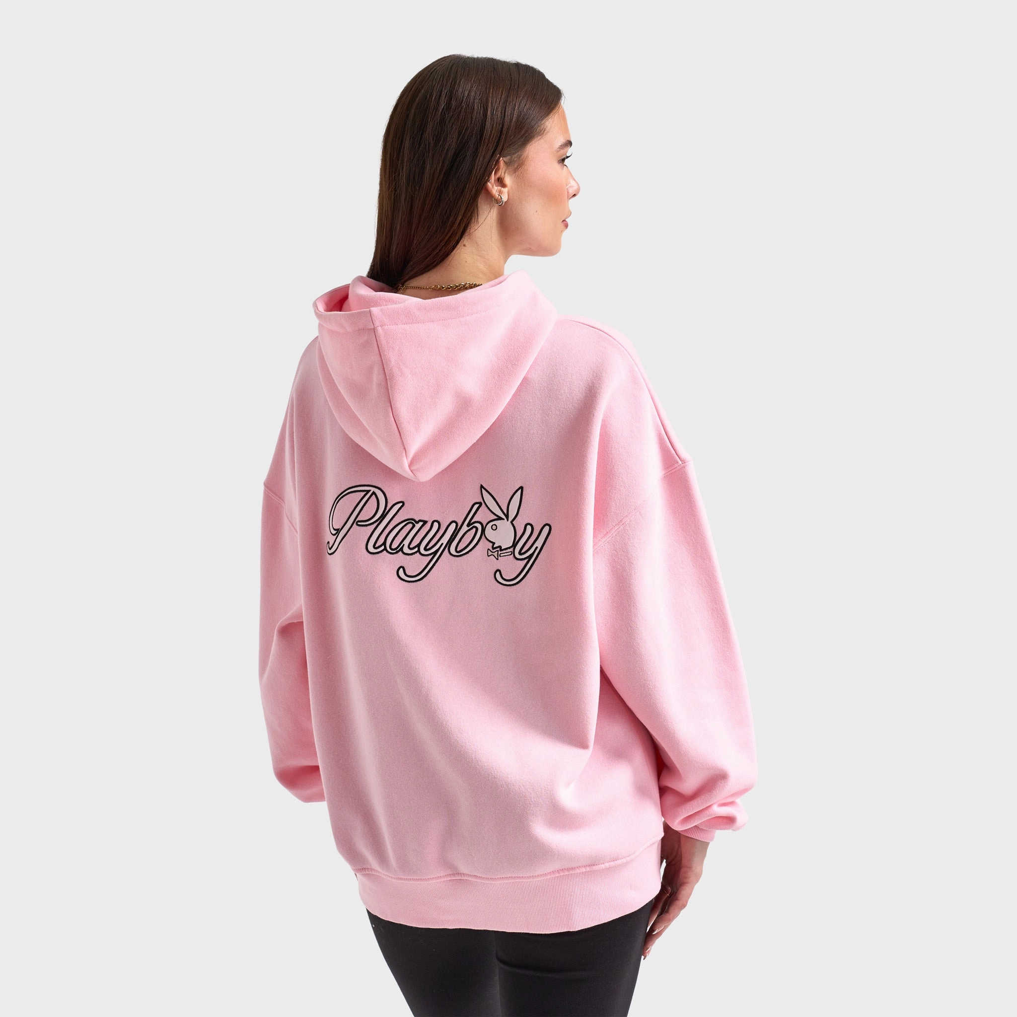 Playboy Script Oversized Graphic Hoodie / Pink