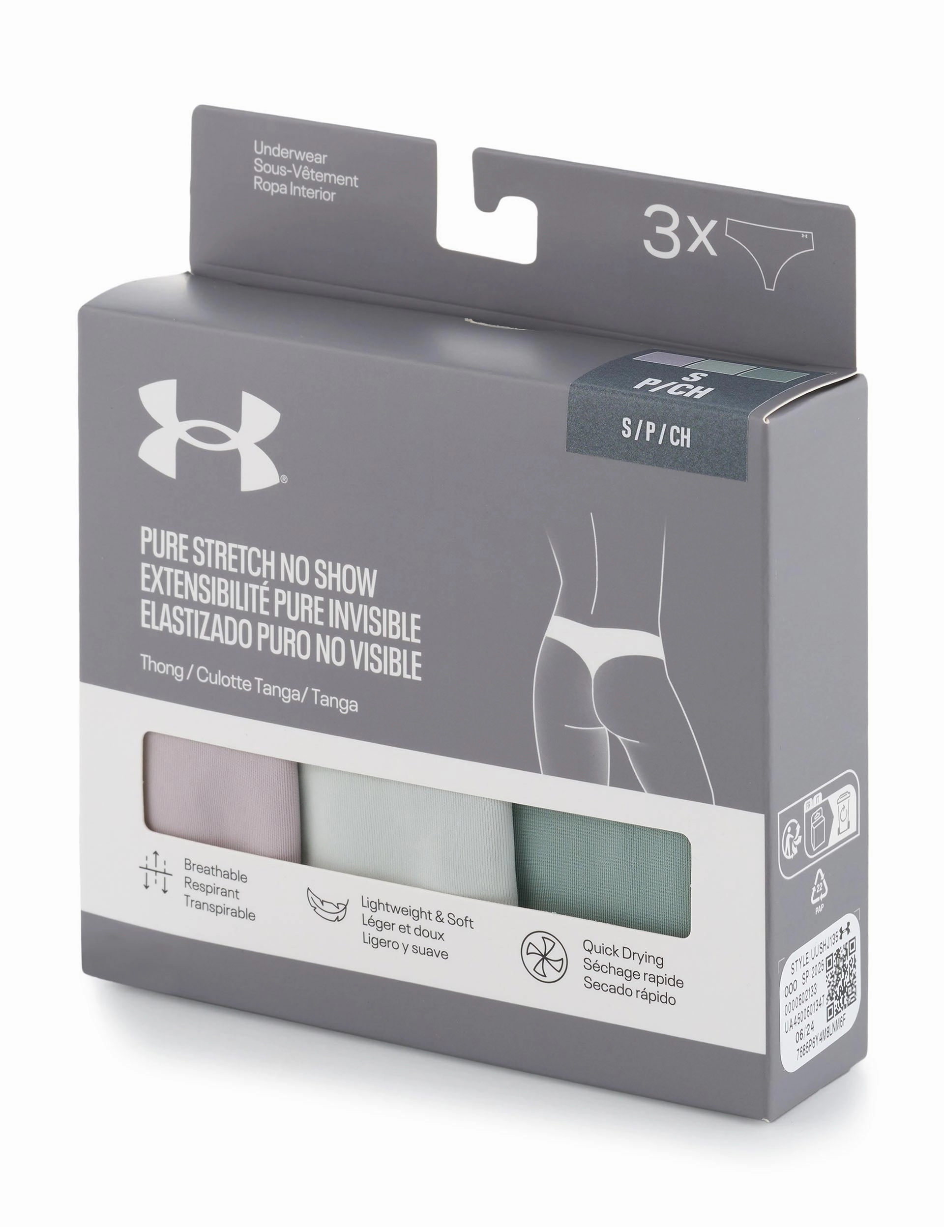Pure Stretch 3-Pack No Show Thong - Grey Dawn/Hydro Green/Silica Green