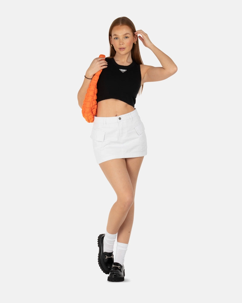 SSS REALISM DOVER DENIM CARGO SKIRT WHITE