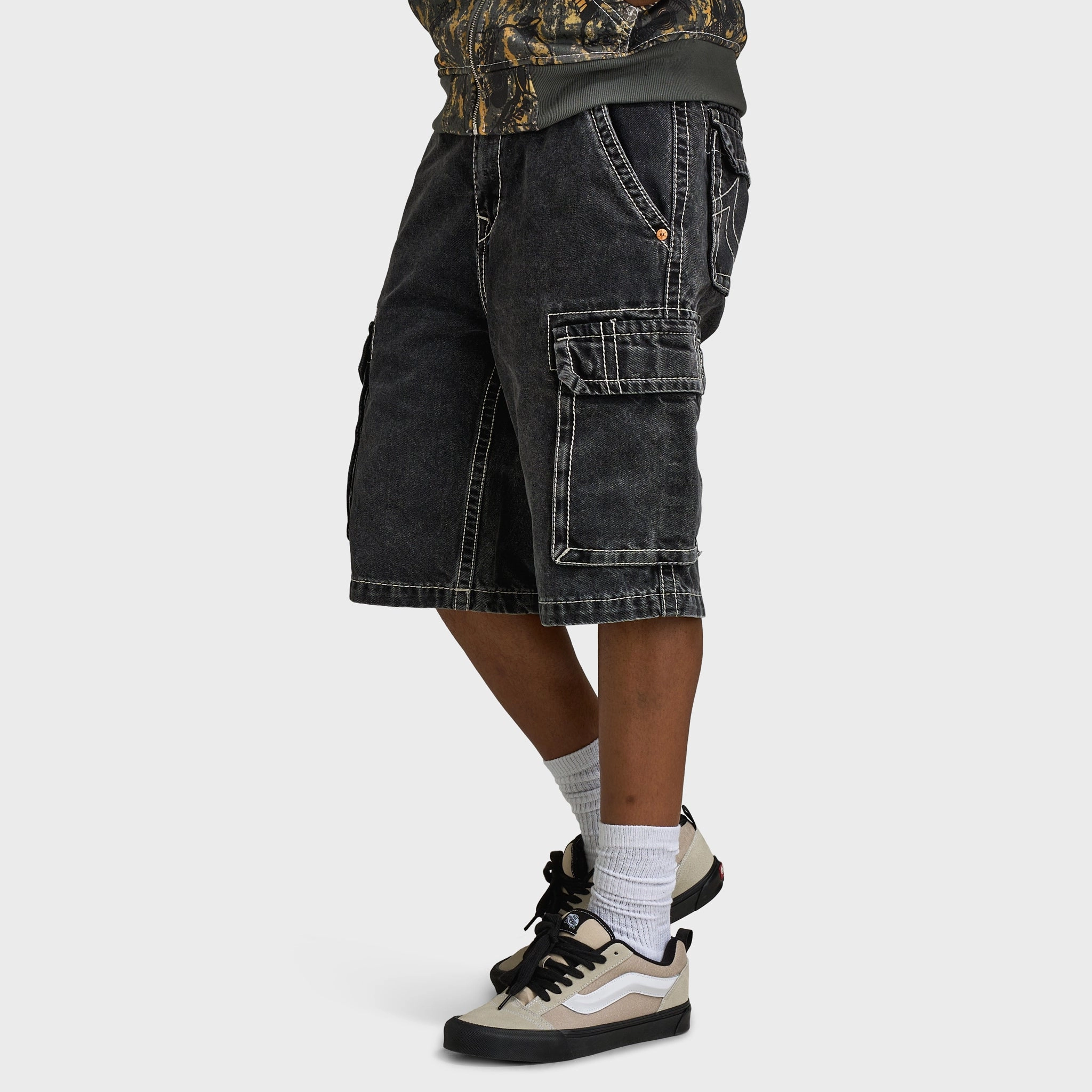 True Religion Big T Vinny Cargo Denim Shorts / Bullet Black Wash