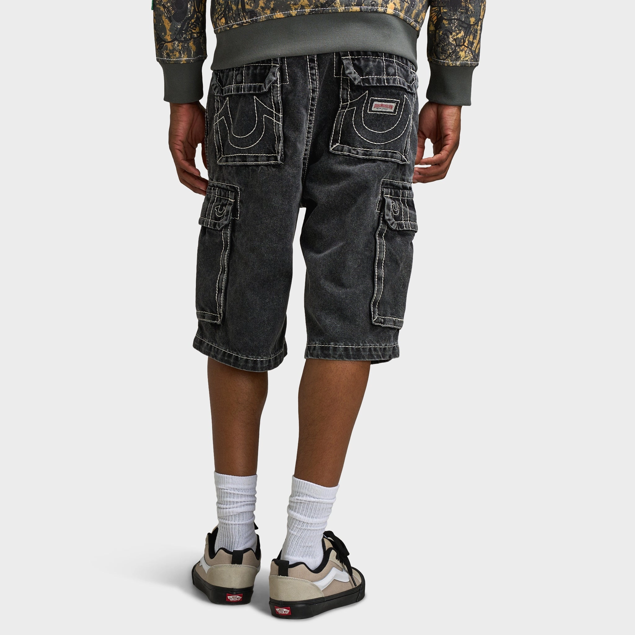 True Religion Big T Vinny Cargo Denim Shorts / Bullet Black Wash
