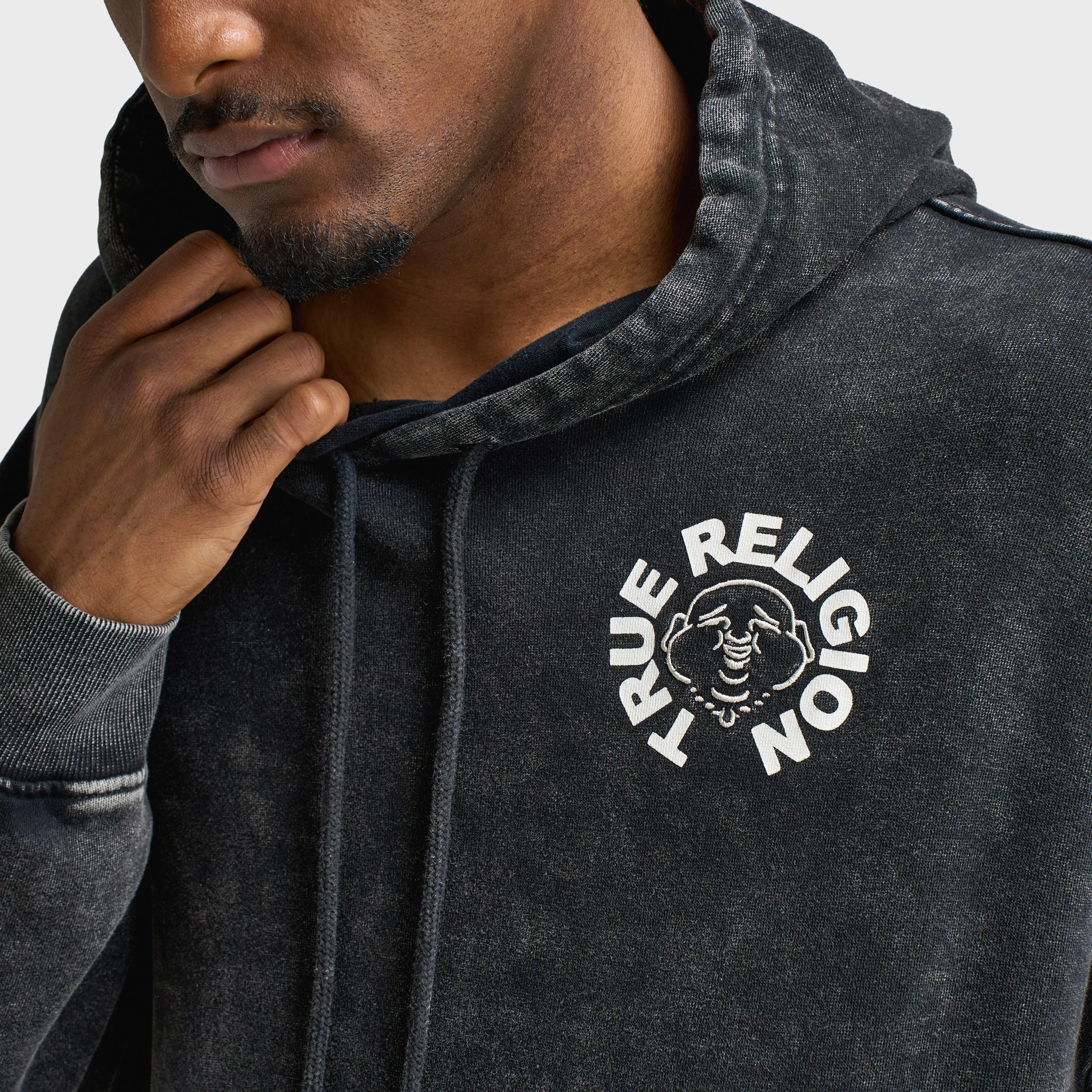 True Religion Mineral Buddha Face Pullover Hoodie / Vintage Mineral Wash