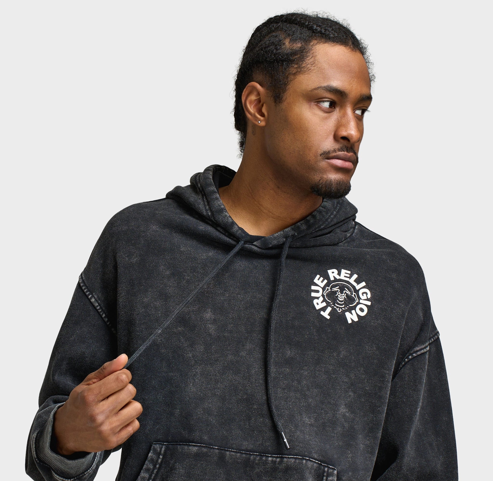 True Religion Mineral Buddha Face Pullover Hoodie / Vintage Mineral Wash