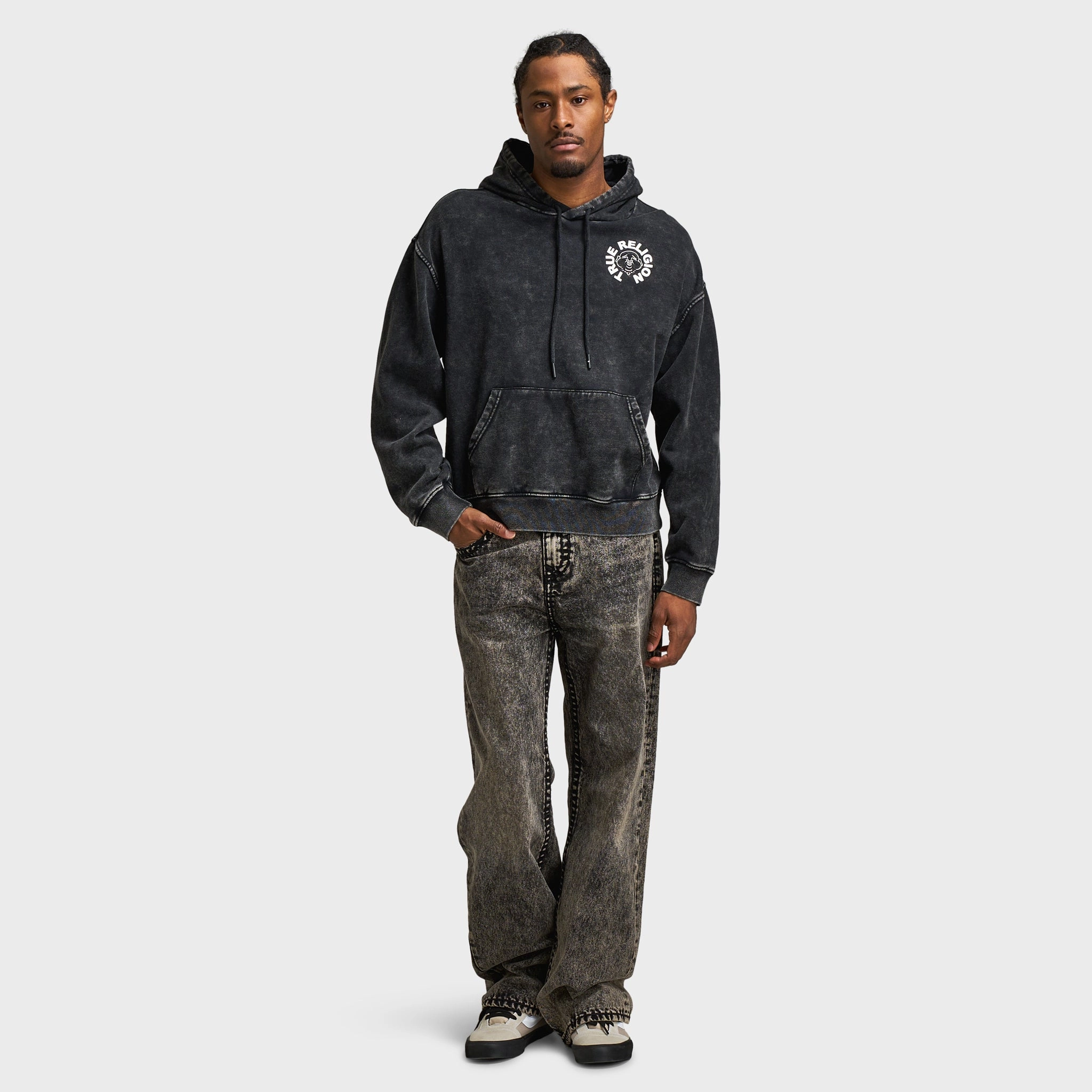 True Religion Mineral Buddha Face Pullover Hoodie / Vintage Mineral Wash