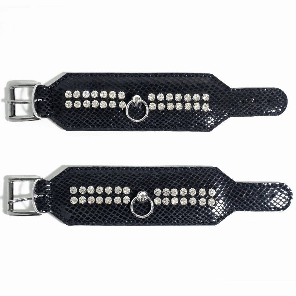 Zorba Patent Leather Snakeskin & Diamante Wrist Cuffs