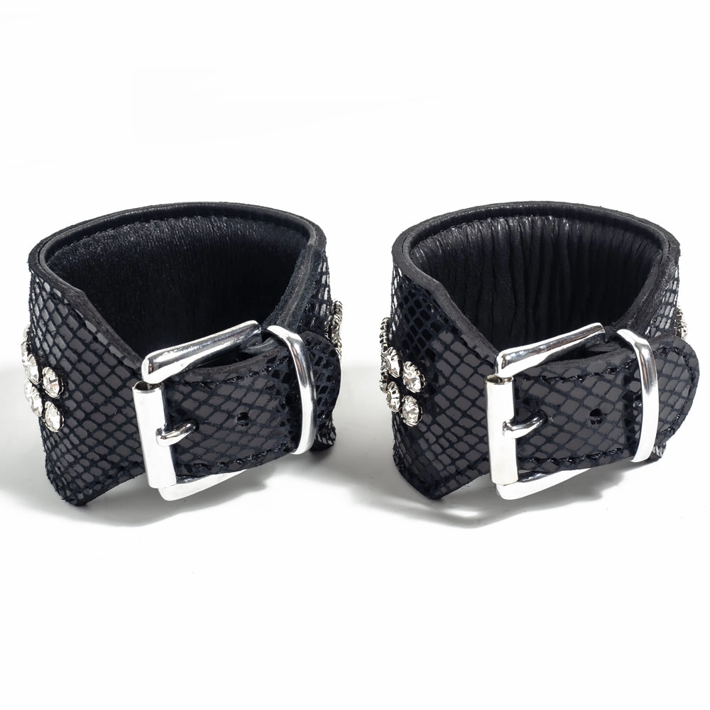 Zorba Patent Leather Snakeskin & Diamante Wrist Cuffs